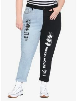 HUNIVERS Disney Vintage Mickey Mouse & Minnie Mouse Split Mom Jeans Plus Size