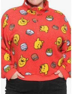 HUNIVERS Disney Winnie The Pooh Fuzzy Half-Zipper Girls Sweater Plus Size