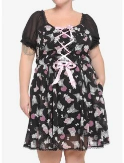 HUNIVERS My Melody & Kuromi Lace-Up Chiffon Dress Plus Size