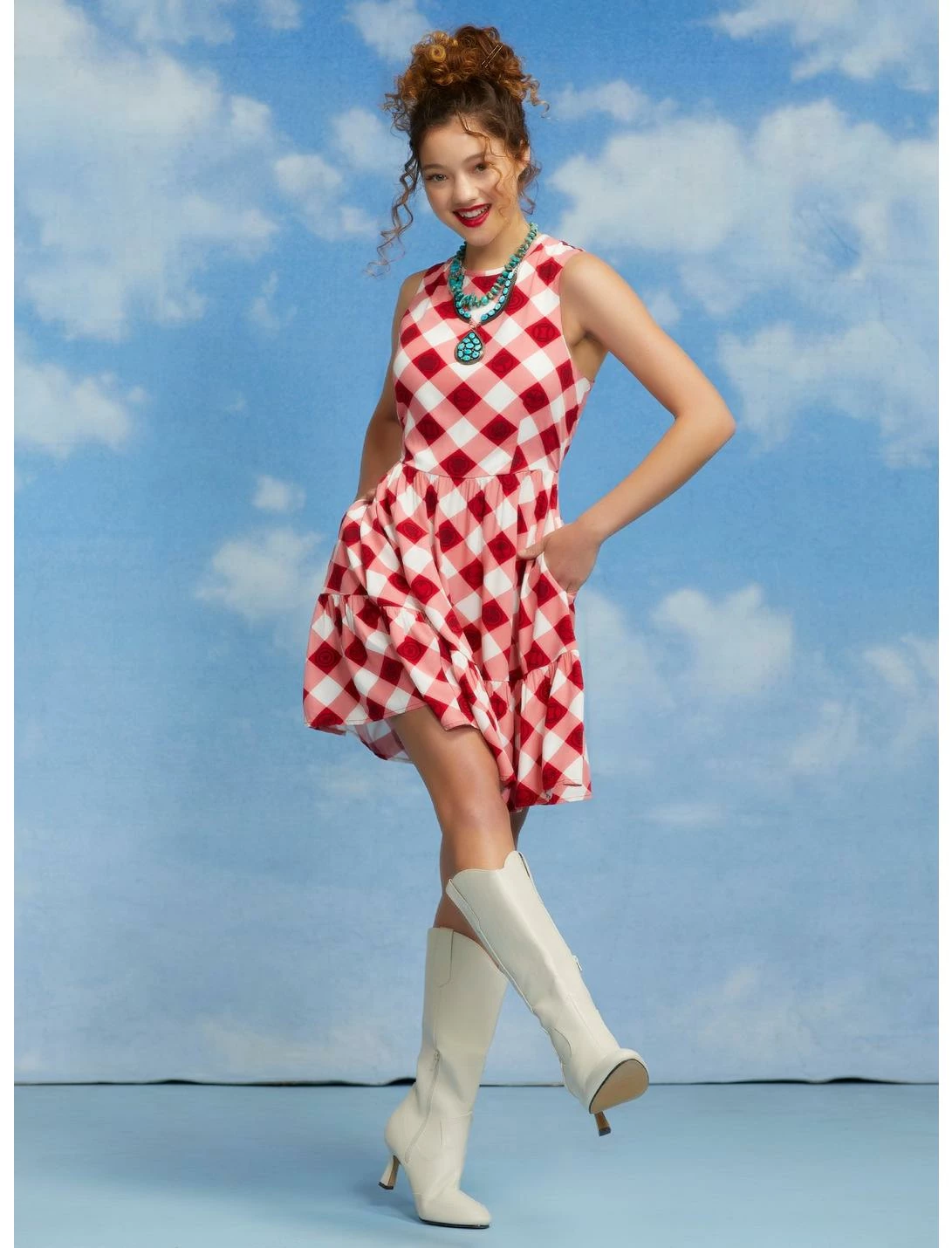 HUNIVERS Her Universe Marvel Avengers Icons Gingham Tiered Dress 2 HUNIVERS Her Universe Marvel Avengers Icons Gingham Tiered Dress - Image 2