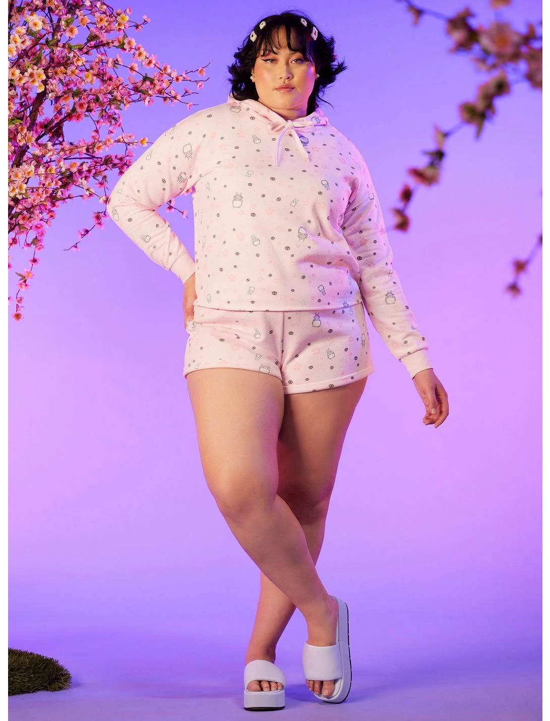 HUNIVERS Studio Ghibli My Neighbor Totoro Cherry Blossom Lounge Shorts Plus Size 2 HUNIVERS Studio Ghibli My Neighbor Totoro Cherry Blossom Lounge Shorts Plus Size - Image 2