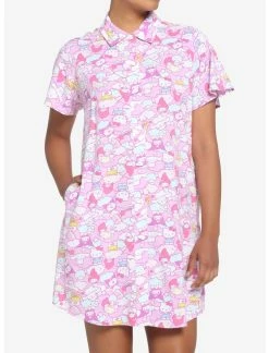 HUNIVERS Hello Kitty And Friends Pastel Collage Button-Up Dress