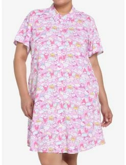 HUNIVERS Hello Kitty And Friends Pastel Collage Button-Up Dress Plus Size