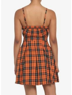 HUNIVERS Black & Orange Plaid Pleated Lace-Up Dress 5 HUNIVERS Black & Orange Plaid Pleated Lace-Up Dress -Dresses Online Store 17944425 av2