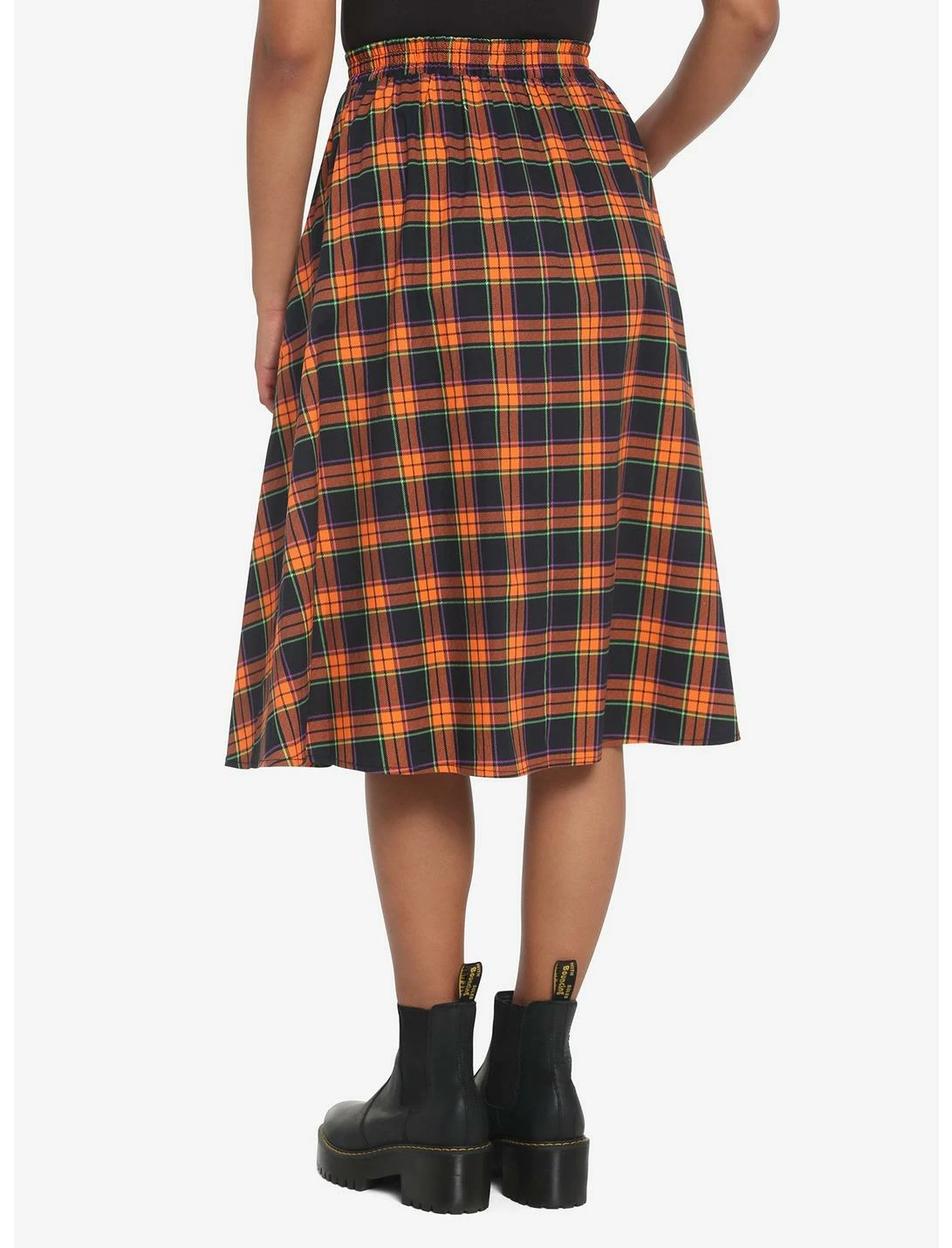 HUNIVERS Orange & Black Plaid Retro Midi Skirt 2 HUNIVERS Orange & Black Plaid Retro Midi Skirt - Image 2