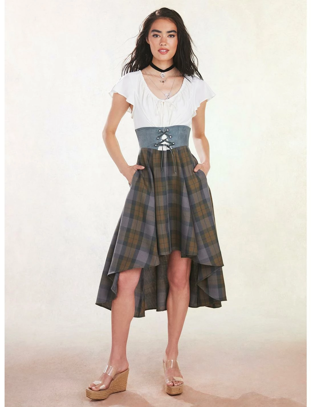 HUNIVERS Her Universe Outlander Tartan Lace-Up Hi-Low Dress 2 HUNIVERS Her Universe Outlander Tartan Lace-Up Hi-Low Dress - Image 2