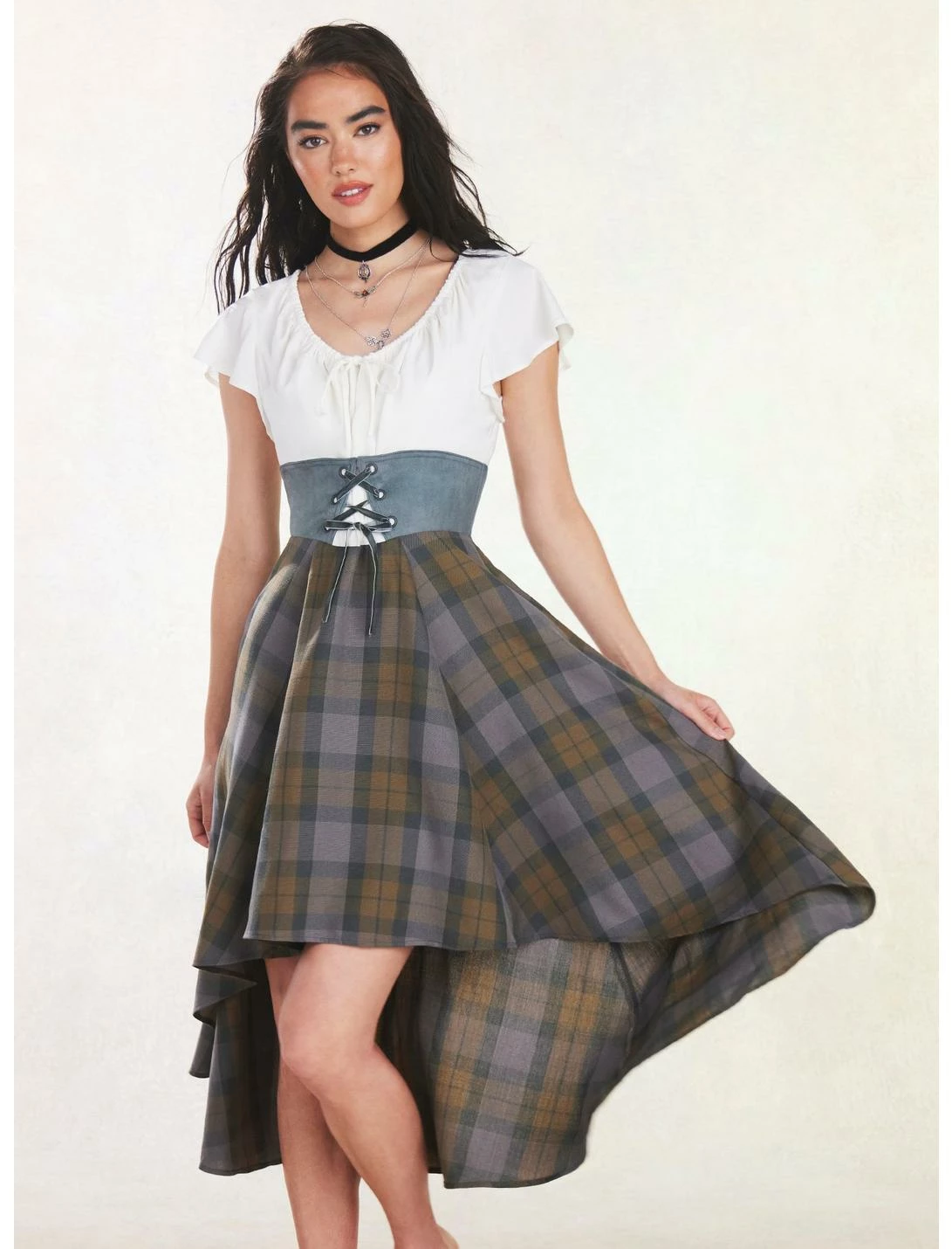 HUNIVERS Her Universe Outlander Tartan Lace-Up Hi-Low Dress 1 HUNIVERS Her Universe Outlander Tartan Lace-Up Hi-Low Dress