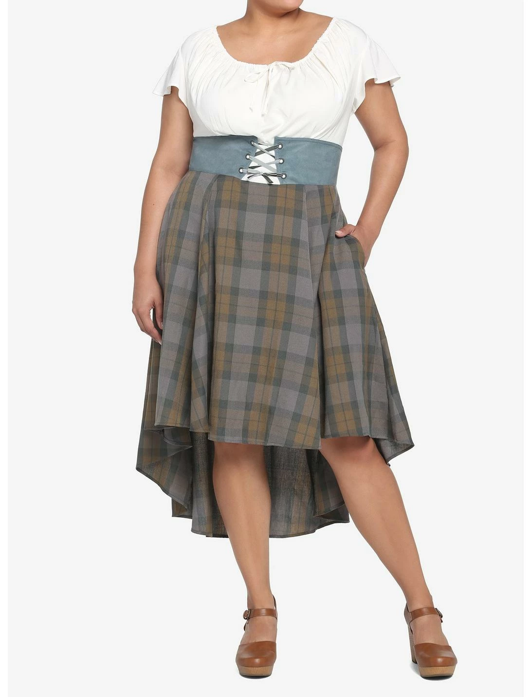 HUNIVERS Her Universe Outlander Tartan Lace-Up Hi-Low Dress Plus Size 2 HUNIVERS Her Universe Outlander Tartan Lace-Up Hi-Low Dress Plus Size - Image 2