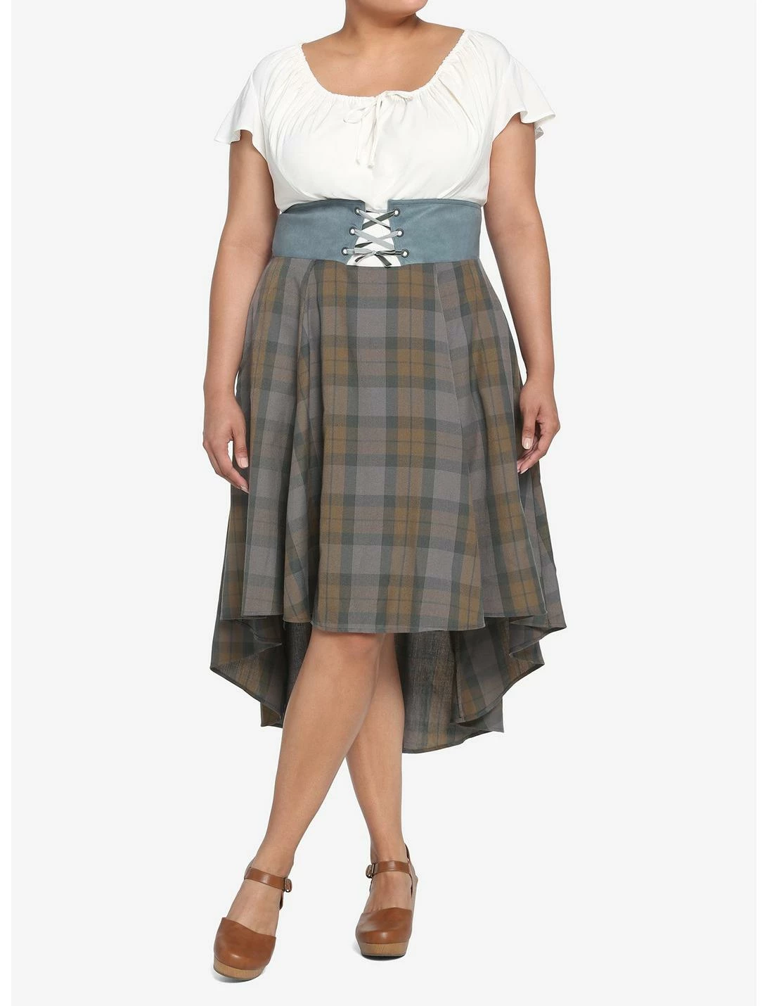 HUNIVERS Her Universe Outlander Tartan Lace-Up Hi-Low Dress Plus Size 1 HUNIVERS Her Universe Outlander Tartan Lace-Up Hi-Low Dress Plus Size