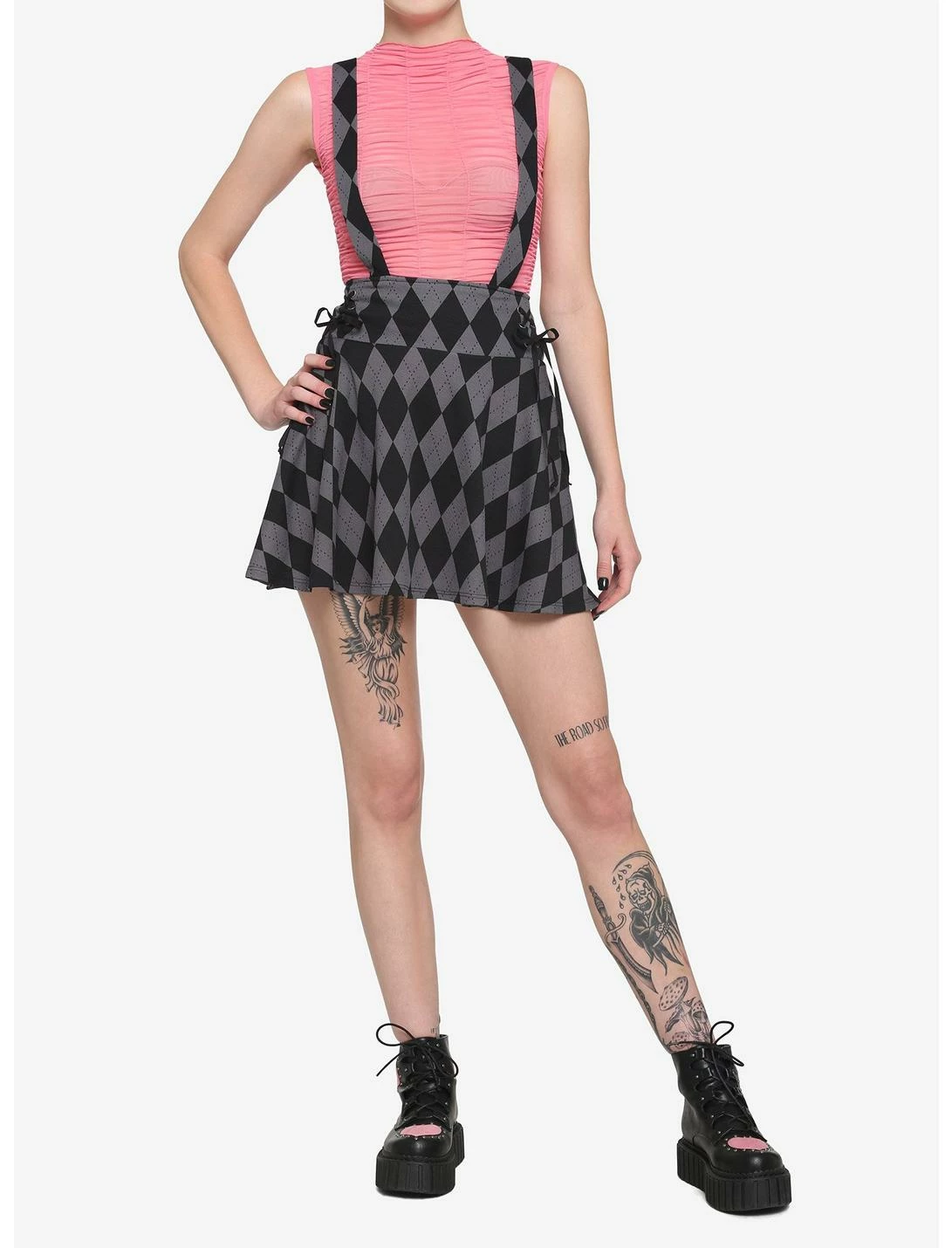 HUNIVERS Black & Grey Argyle Lace-Up Suspender Skirt 2 HUNIVERS Black & Grey Argyle Lace-Up Suspender Skirt - Image 2