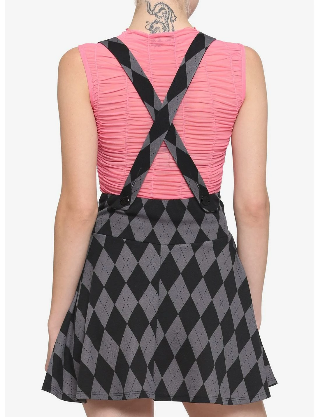 HUNIVERS Black & Grey Argyle Lace-Up Suspender Skirt 3 HUNIVERS Black & Grey Argyle Lace-Up Suspender Skirt - Image 3