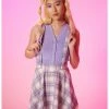 HUNIVERS Pink & Purple Plaid Lace Suspender Skirt