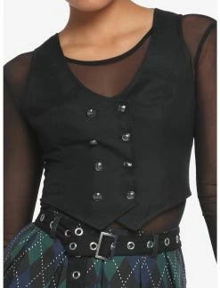 HUNIVERS Black Double-Breasted Girls Vest