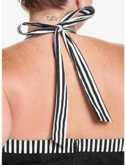 HUNIVERS Black & White Stripe Retro Halter Dress Plus Size 9 HUNIVERS Black & White Stripe Retro Halter Dress Plus Size -Dresses Online Store 18568404 av4