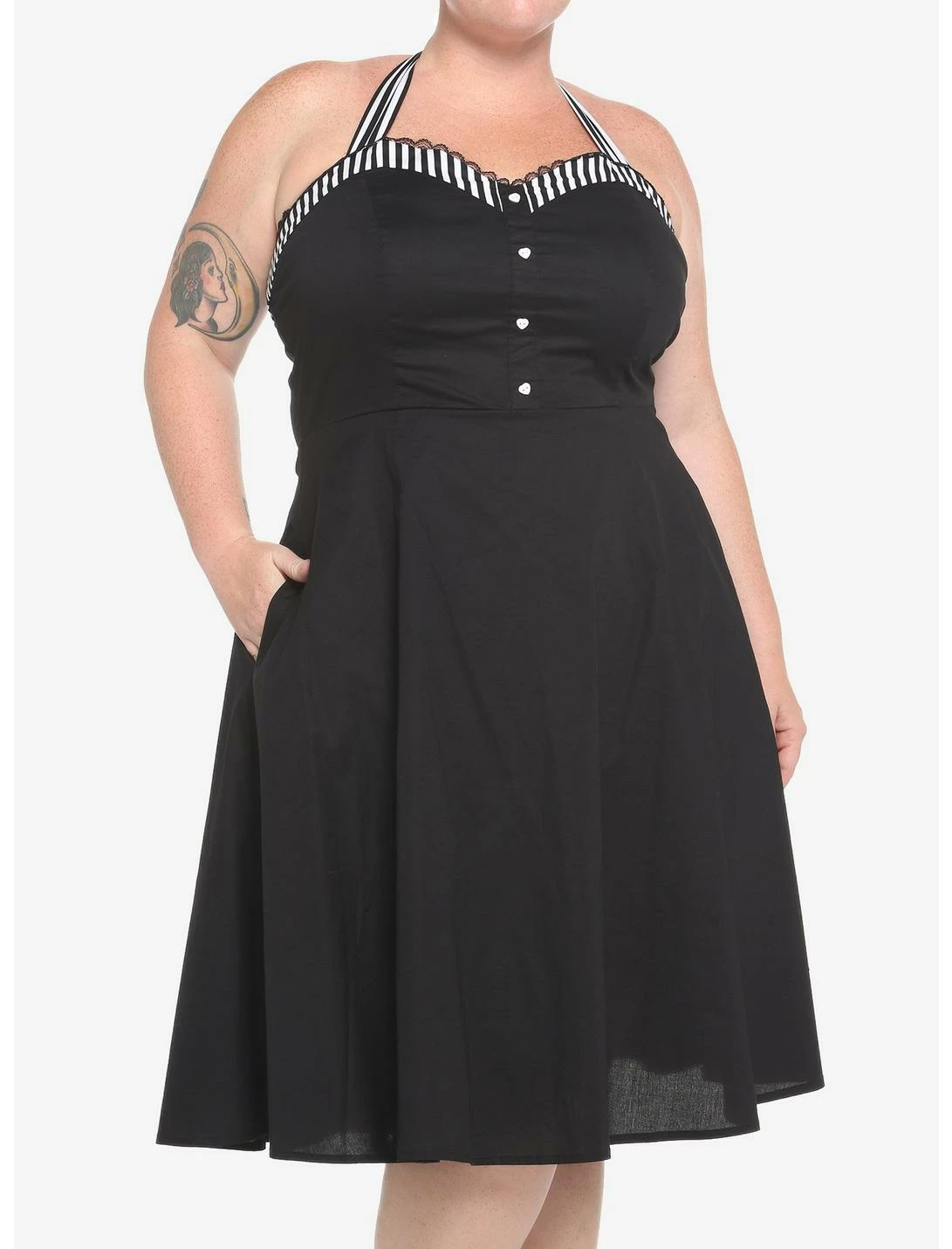 HUNIVERS Black & White Stripe Retro Halter Dress Plus Size 1 HUNIVERS Black & White Stripe Retro Halter Dress Plus Size