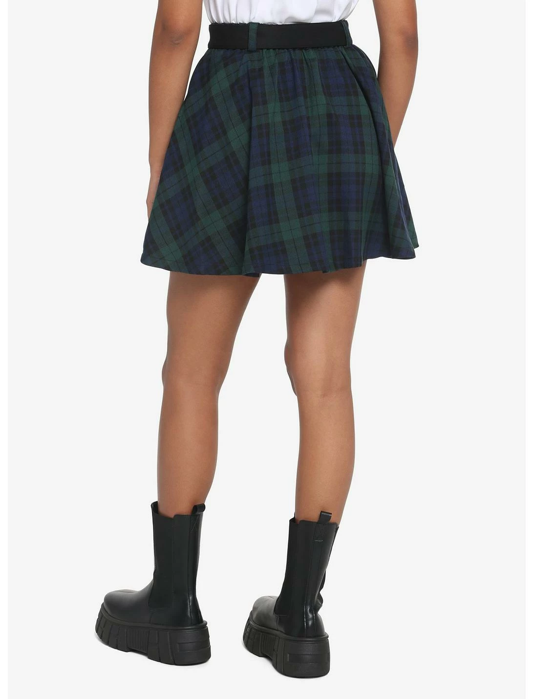 HUNIVERS Green & Blue Plaid Skirt With Grommet Belt 3 HUNIVERS Green & Blue Plaid Skirt With Grommet Belt - Image 3