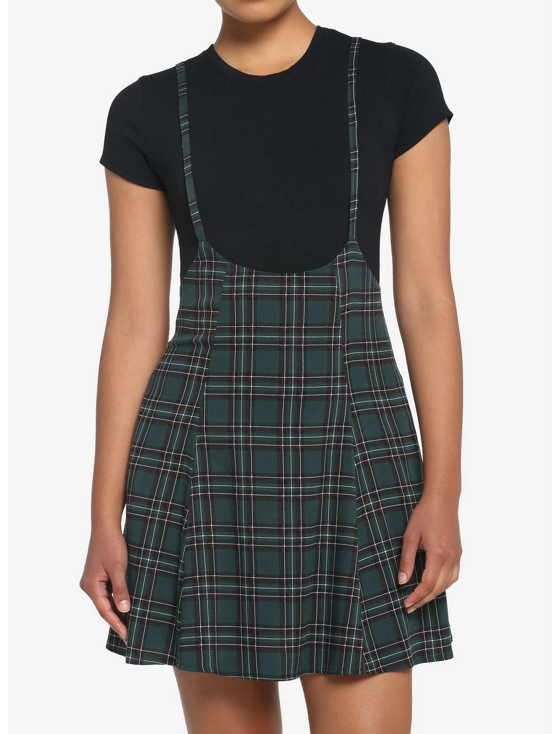 HUNIVERS Green Plaid High-Waisted Suspender Skirt 1 HUNIVERS Green Plaid High-Waisted Suspender Skirt