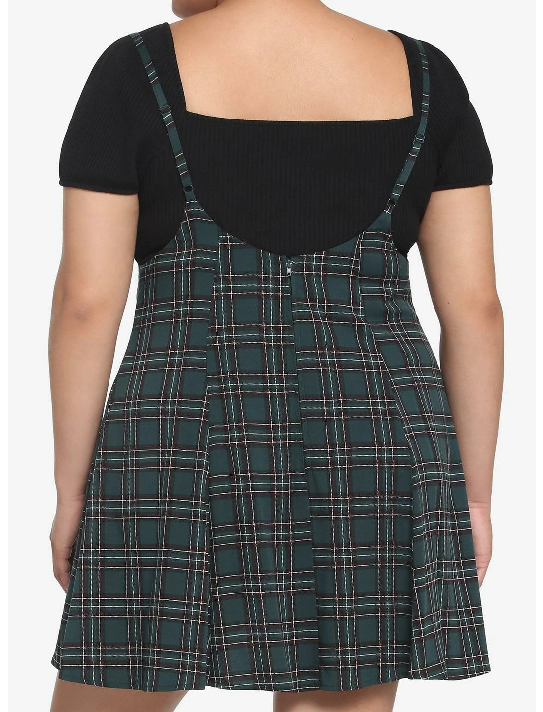 HUNIVERS Green Plaid High-Waisted Suspender Skirt Plus Size 3 HUNIVERS Green Plaid High-Waisted Suspender Skirt Plus Size - Image 3