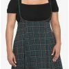 HUNIVERS Green Plaid High-Waisted Suspender Skirt Plus Size