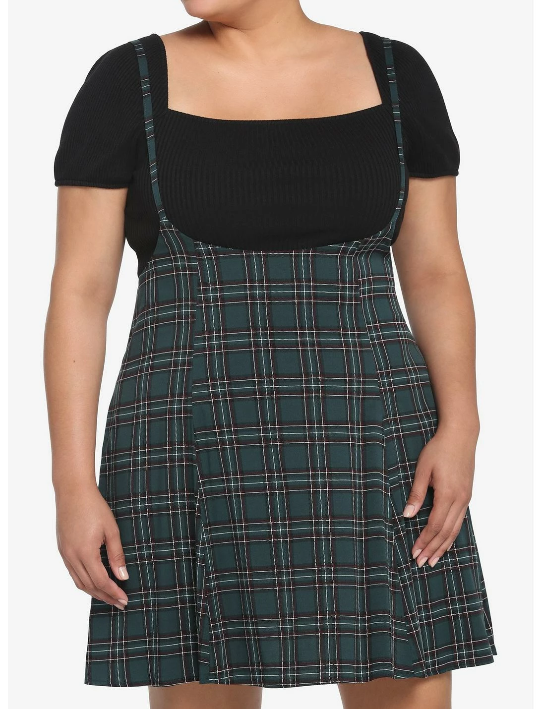 HUNIVERS Green Plaid High-Waisted Suspender Skirt Plus Size 1 HUNIVERS Green Plaid High-Waisted Suspender Skirt Plus Size