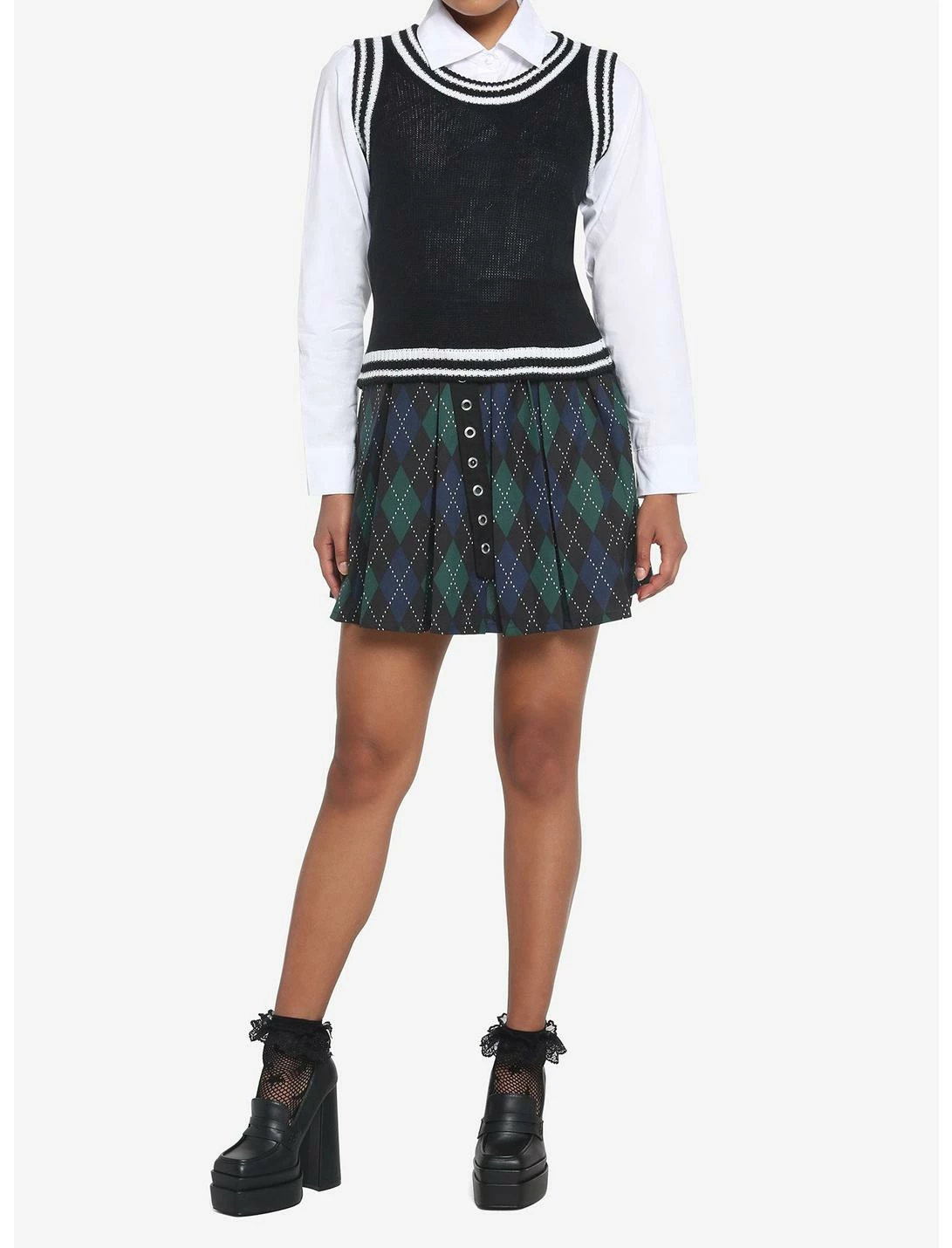 HUNIVERS Black & White Twofer Sweater Vest & Long-Sleeve Button-Up 2 HUNIVERS Black & White Twofer Sweater Vest & Long-Sleeve Button-Up - Image 2