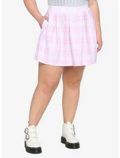 HUNIVERS Pink Plaid Skirt Plus Size