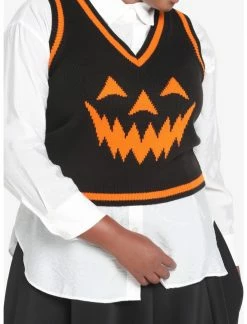 HUNIVERS Black & Orange Pumpkin Sweater Vest Plus Size -Dresses Online Store 18780359 av4