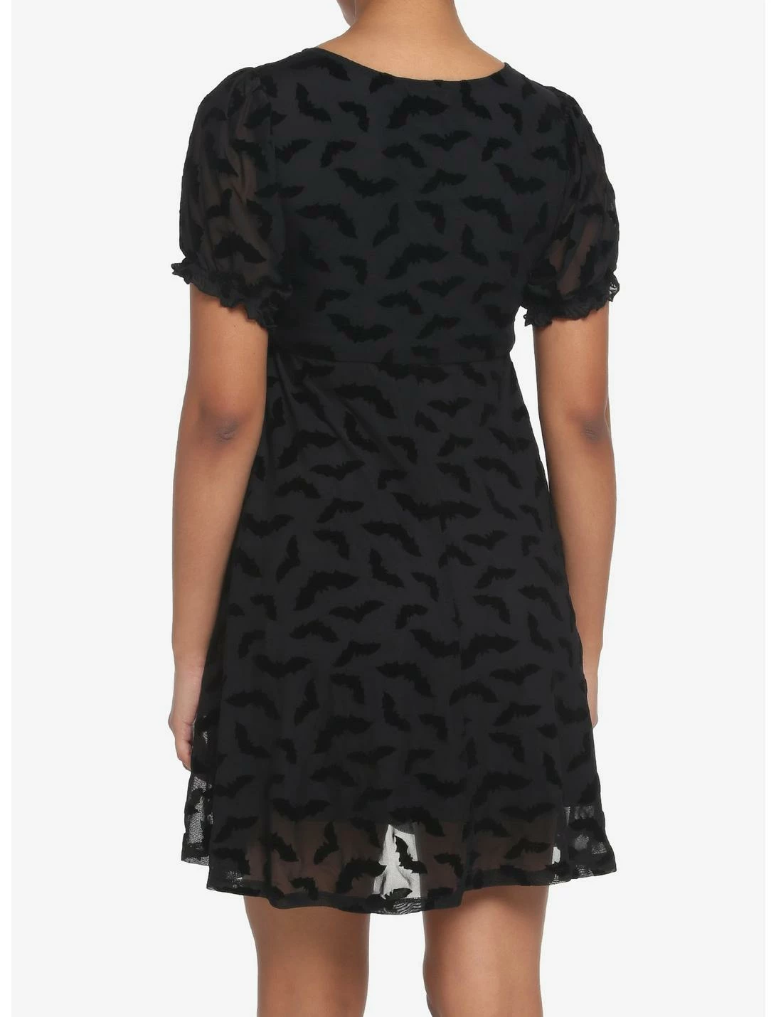 HUNIVERS Black Flocked Bats Babydoll Dress 3 HUNIVERS Black Flocked Bats Babydoll Dress - Image 3