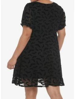 HUNIVERS Black Flocked Bats Babydoll Dress Plus Size -Dresses Online Store 18780411 av2