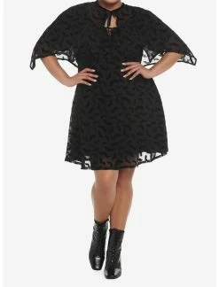 HUNIVERS Black Flocked Bats Babydoll Dress Plus Size -Dresses Online Store 18780411 av3
