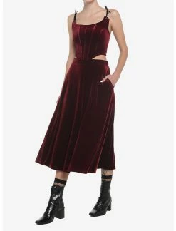 HUNIVERS Burgundy Velvet Maxi Skirt -Dresses Online Store 18780478 av2
