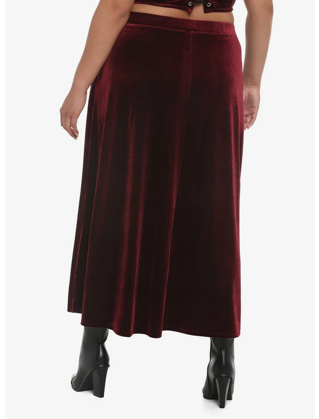HUNIVERS Burgundy Velvet Maxi Skirt Plus Size 2 HUNIVERS Burgundy Velvet Maxi Skirt Plus Size - Image 2