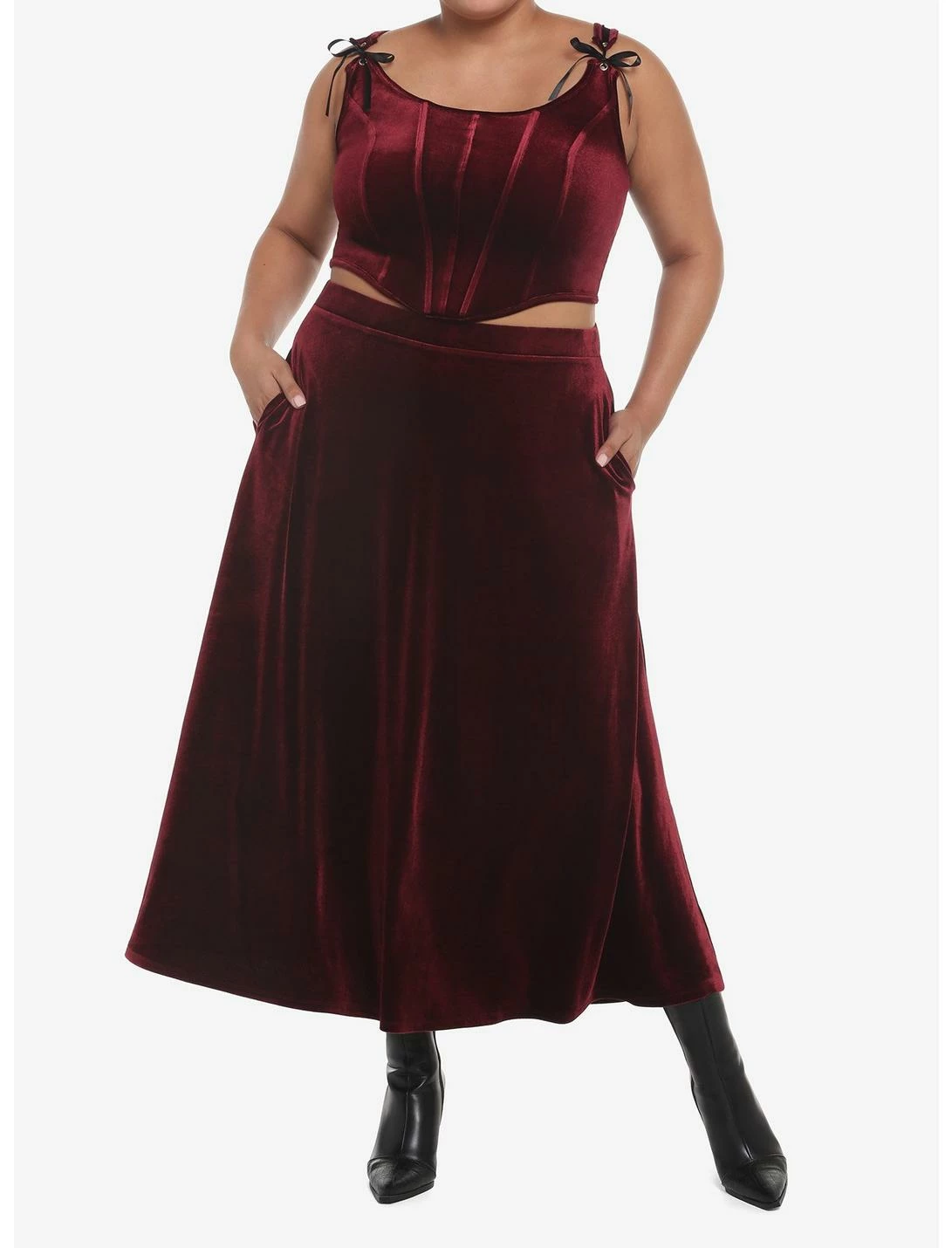 HUNIVERS Burgundy Velvet Maxi Skirt Plus Size 3 HUNIVERS Burgundy Velvet Maxi Skirt Plus Size - Image 3