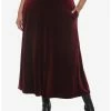 HUNIVERS Burgundy Velvet Maxi Skirt Plus Size