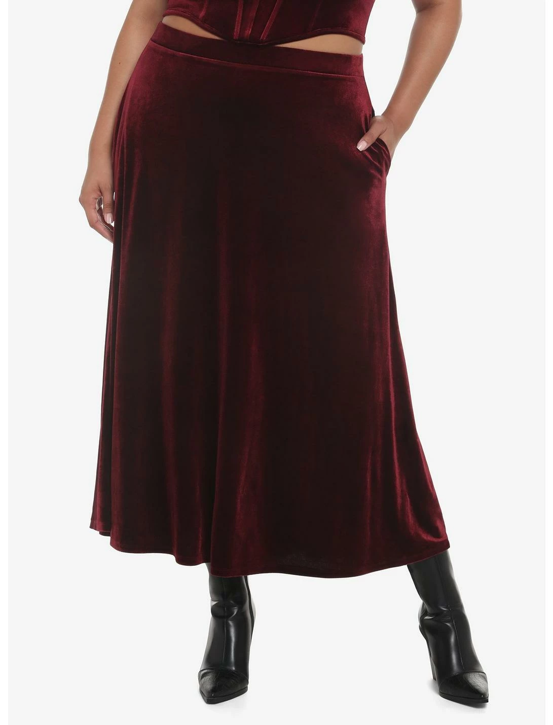 HUNIVERS Burgundy Velvet Maxi Skirt Plus Size 1 HUNIVERS Burgundy Velvet Maxi Skirt Plus Size