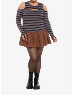 HUNIVERS Brown Corduroy Pleated Mini Skirt Plus Size -Dresses Online Store 18780516 av2