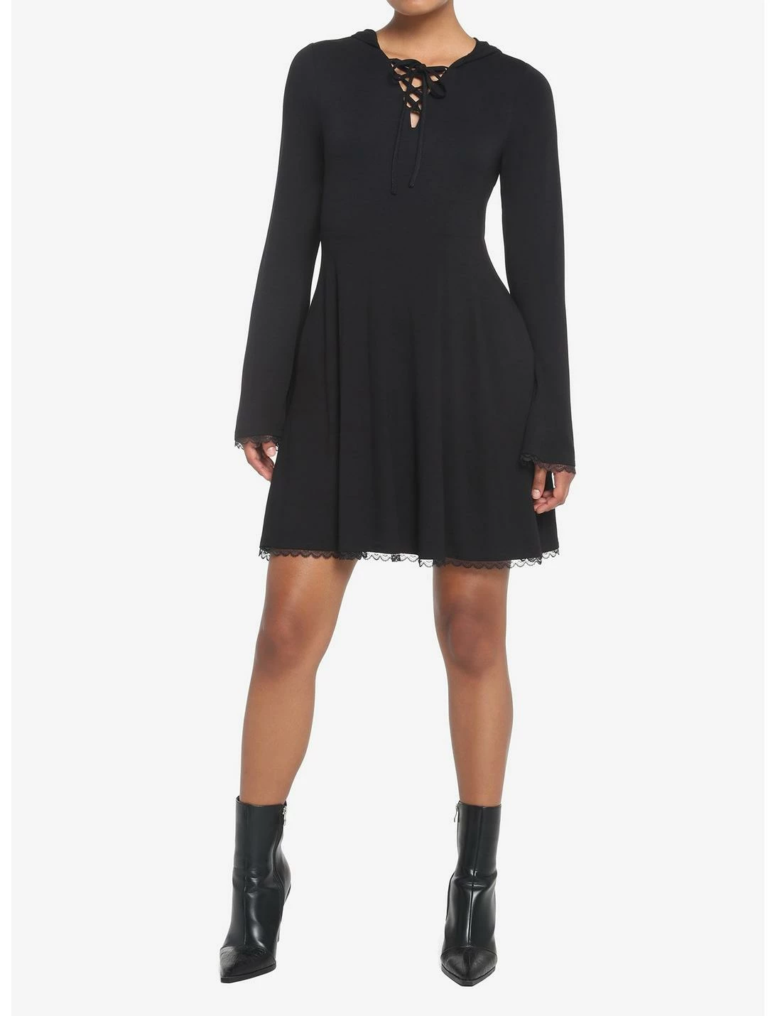 HUNIVERS Black Lace-Up Front Hooded Dress 2 HUNIVERS Black Lace-Up Front Hooded Dress - Image 2