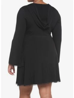 HUNIVERS Black Lace-Up Front Hooded Dress Plus Size -Dresses Online Store 18780555 av2