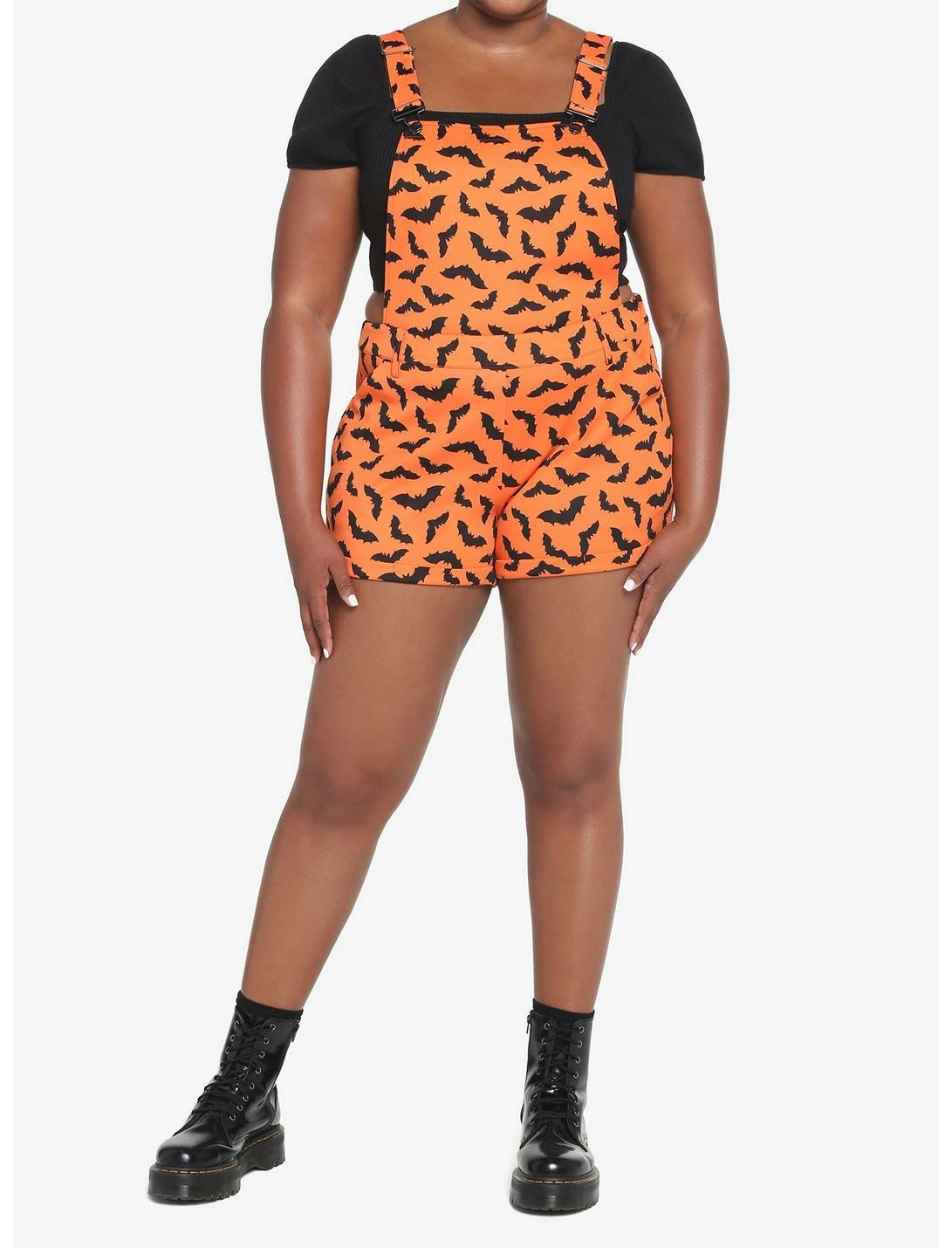 HUNIVERS Orange & Black Bat Shortalls Plus Size 2 HUNIVERS Orange & Black Bat Shortalls Plus Size - Image 2