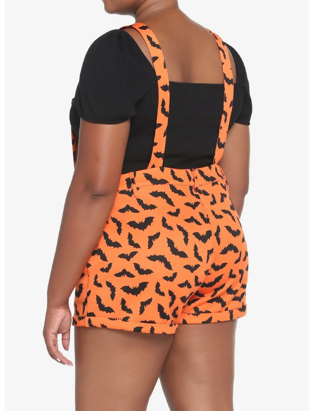 HUNIVERS Orange & Black Bat Shortalls Plus Size 3 HUNIVERS Orange & Black Bat Shortalls Plus Size - Image 3