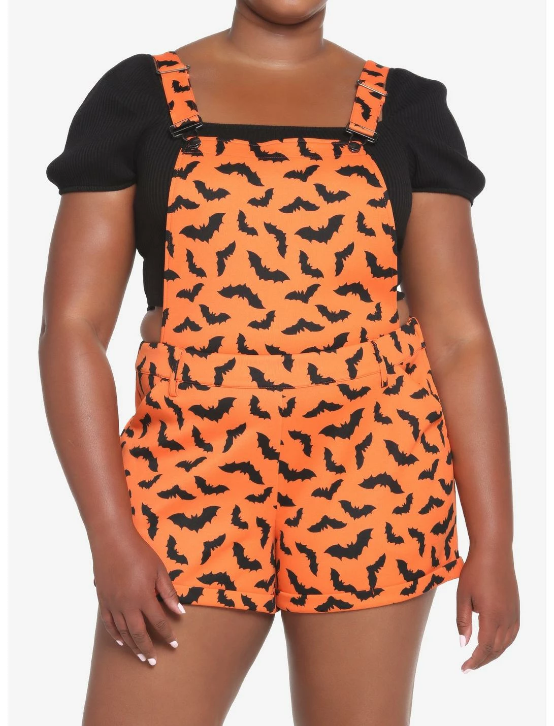 HUNIVERS Orange & Black Bat Shortalls Plus Size 1 HUNIVERS Orange & Black Bat Shortalls Plus Size