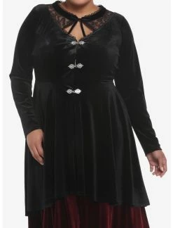 HUNIVERS Black Velvet Hi-Low Jacket Plus Size