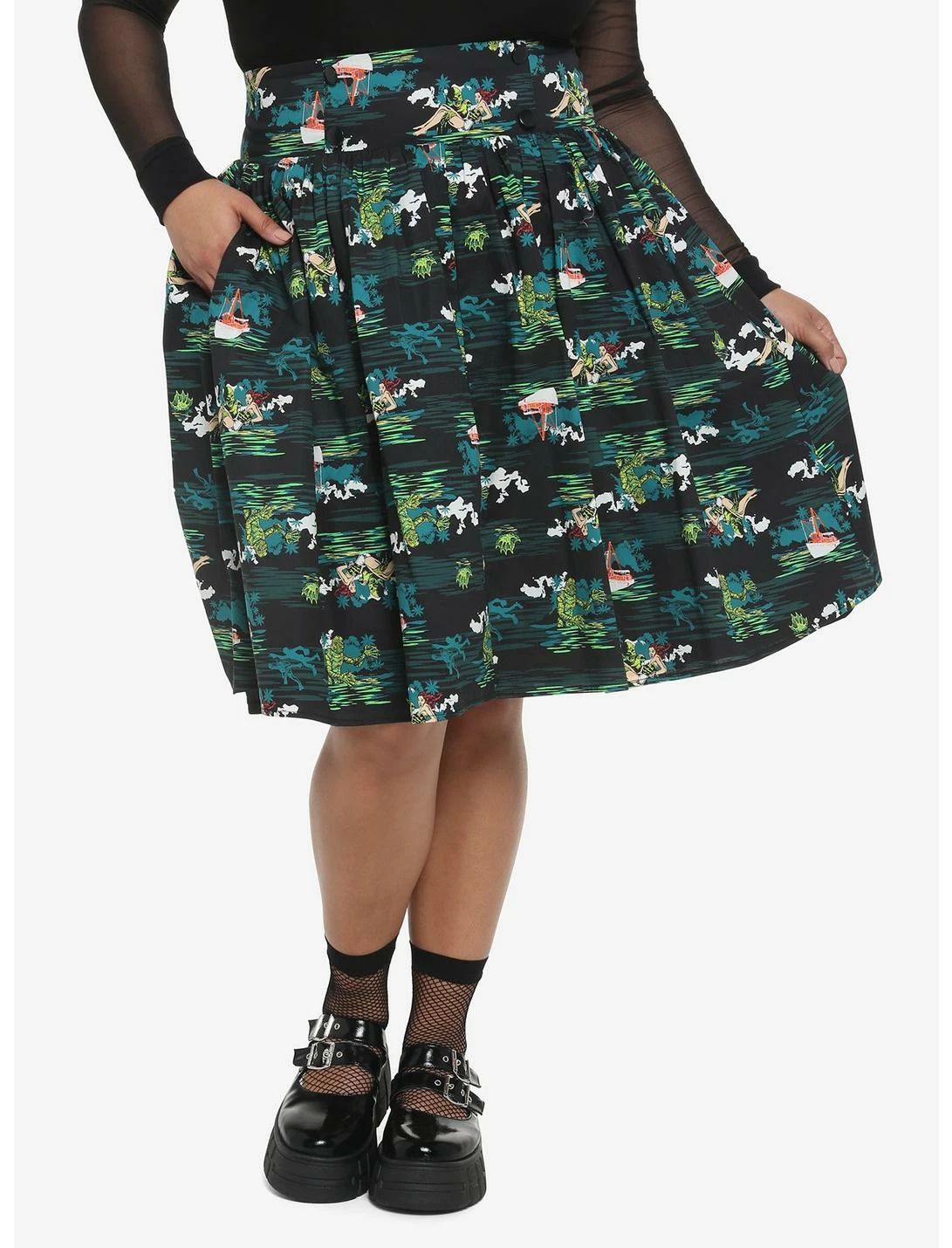 HUNIVERS Universal Monsters Creature From The Black Lagoon Allover Print Skirt Plus Size 1 HUNIVERS Universal Monsters Creature From The Black Lagoon Allover Print Skirt Plus Size