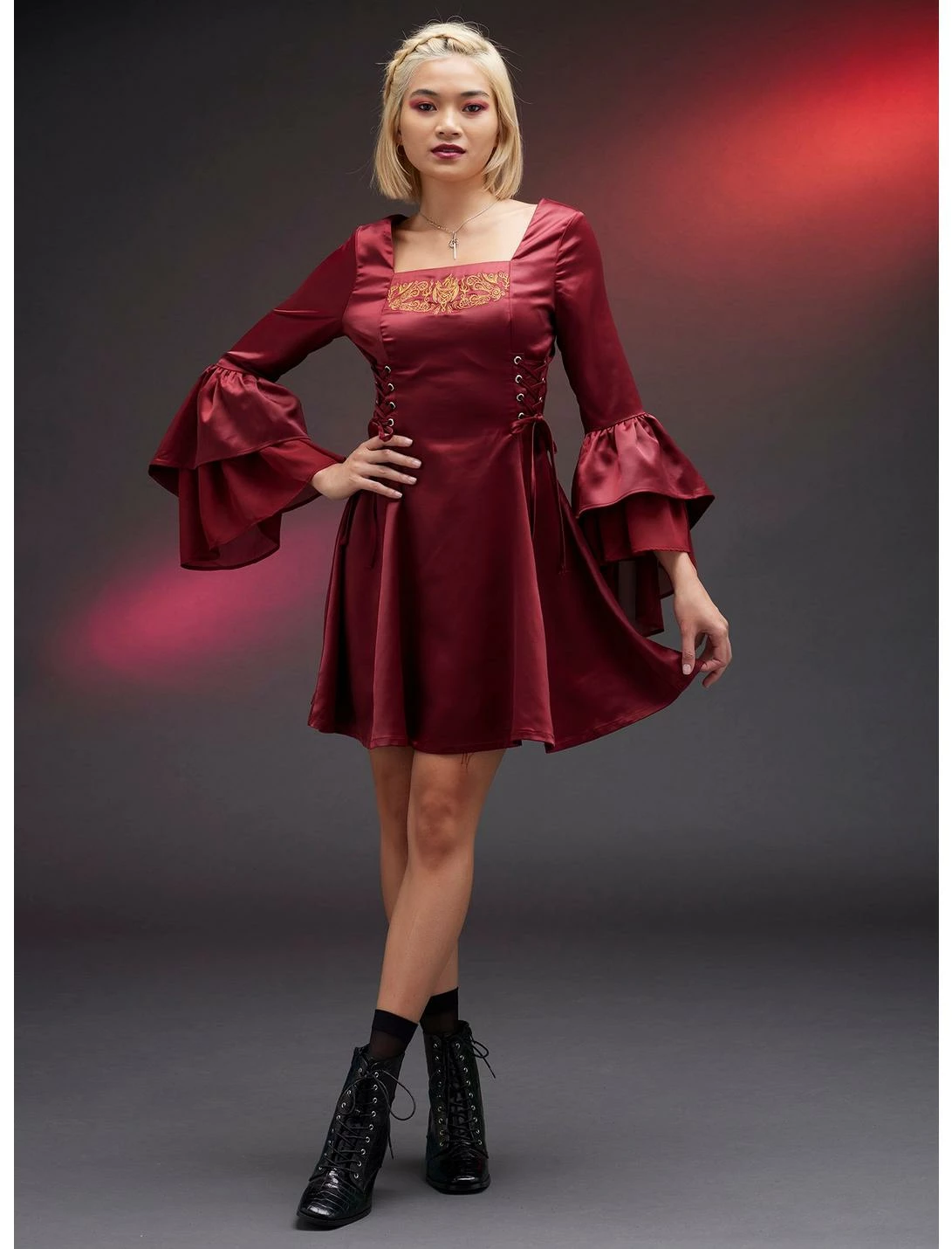 HUNIVERS House Of The Dragon Rhaenyra Targaryen Bell Sleeve Dress 2 HUNIVERS House Of The Dragon Rhaenyra Targaryen Bell Sleeve Dress - Image 2