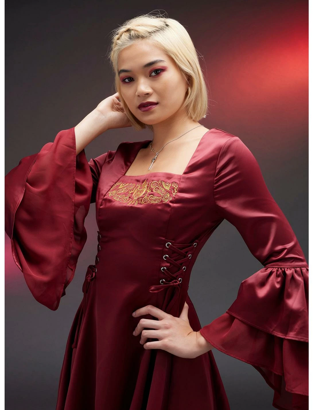 HUNIVERS House Of The Dragon Rhaenyra Targaryen Bell Sleeve Dress 4 HUNIVERS House Of The Dragon Rhaenyra Targaryen Bell Sleeve Dress - Image 4