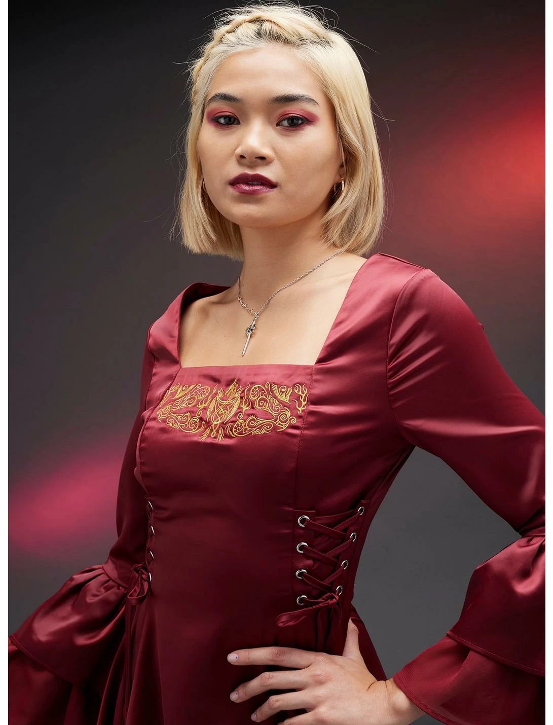 HUNIVERS House Of The Dragon Rhaenyra Targaryen Bell Sleeve Dress 5 HUNIVERS House Of The Dragon Rhaenyra Targaryen Bell Sleeve Dress - Image 5