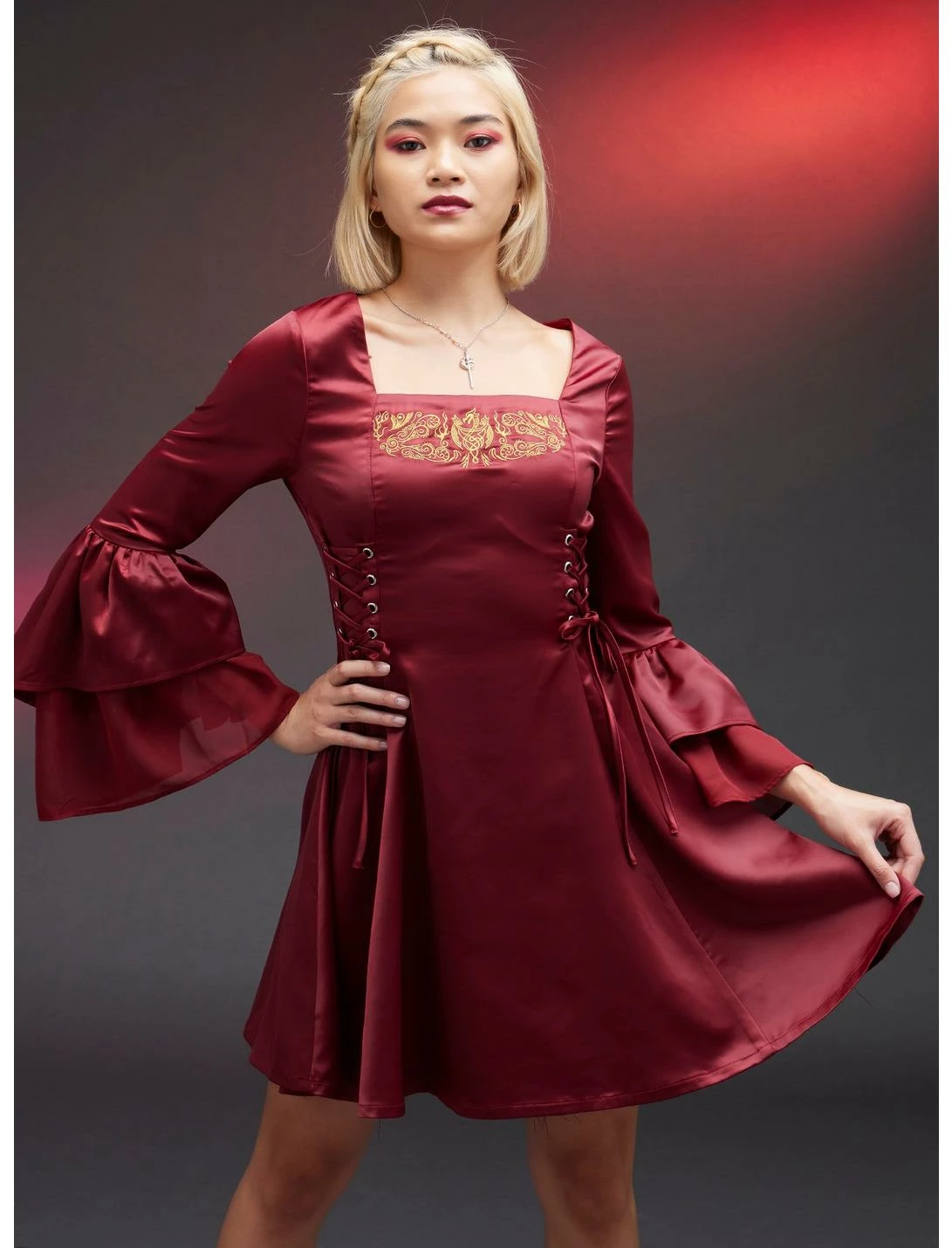 HUNIVERS House Of The Dragon Rhaenyra Targaryen Bell Sleeve Dress 1 HUNIVERS House Of The Dragon Rhaenyra Targaryen Bell Sleeve Dress