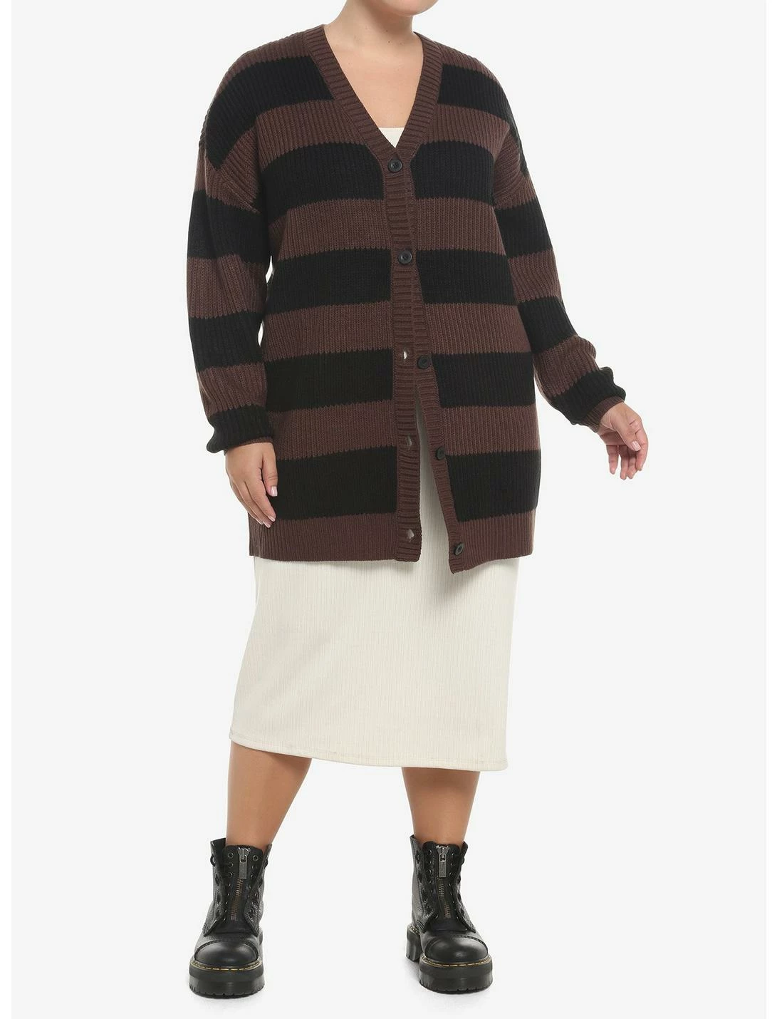 HUNIVERS Black & Brown Stripe Oversize Cardigan Plus Size 2 HUNIVERS Black & Brown Stripe Oversize Cardigan Plus Size - Image 2