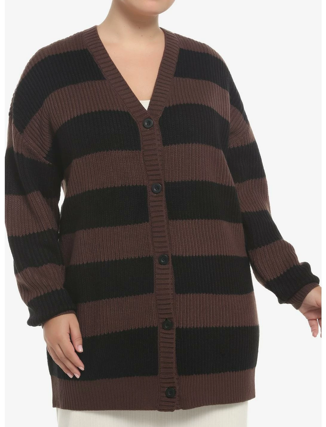 HUNIVERS Black & Brown Stripe Oversize Cardigan Plus Size 1 HUNIVERS Black & Brown Stripe Oversize Cardigan Plus Size