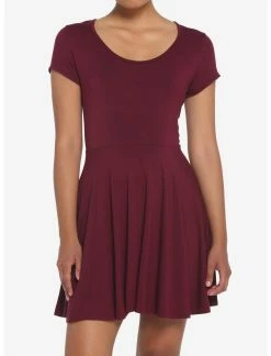 HUNIVERS Burgundy Skater Dress